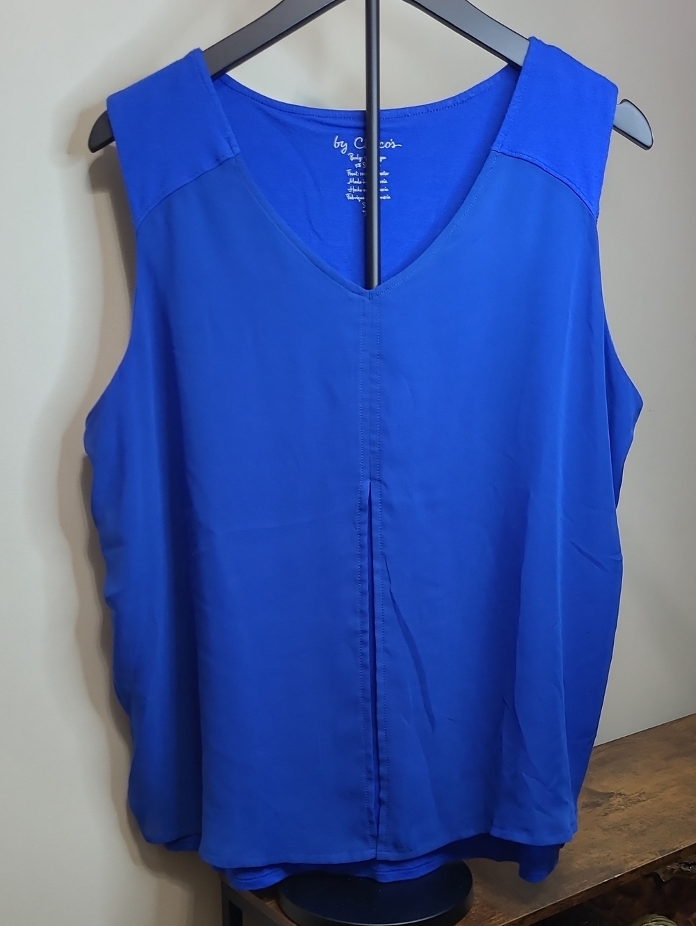 Chico's Royal Blue Sleeveless V-Neck Blouse with Sheer Overlay on the Front (3)